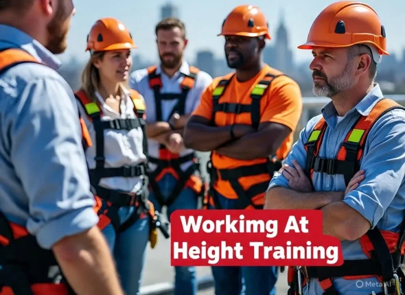 An Alika Training instructor demonstrates a fall arrest harness during a practical safety training session.